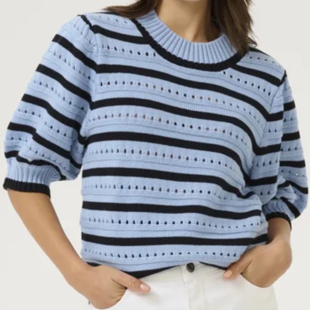 KAFFE curve Blue and Black Striped Women's Sweater 12 NWT
